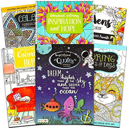 Bulk Advanced Coloring Books for Adults Teens - 6 Pc Adult Coloring
